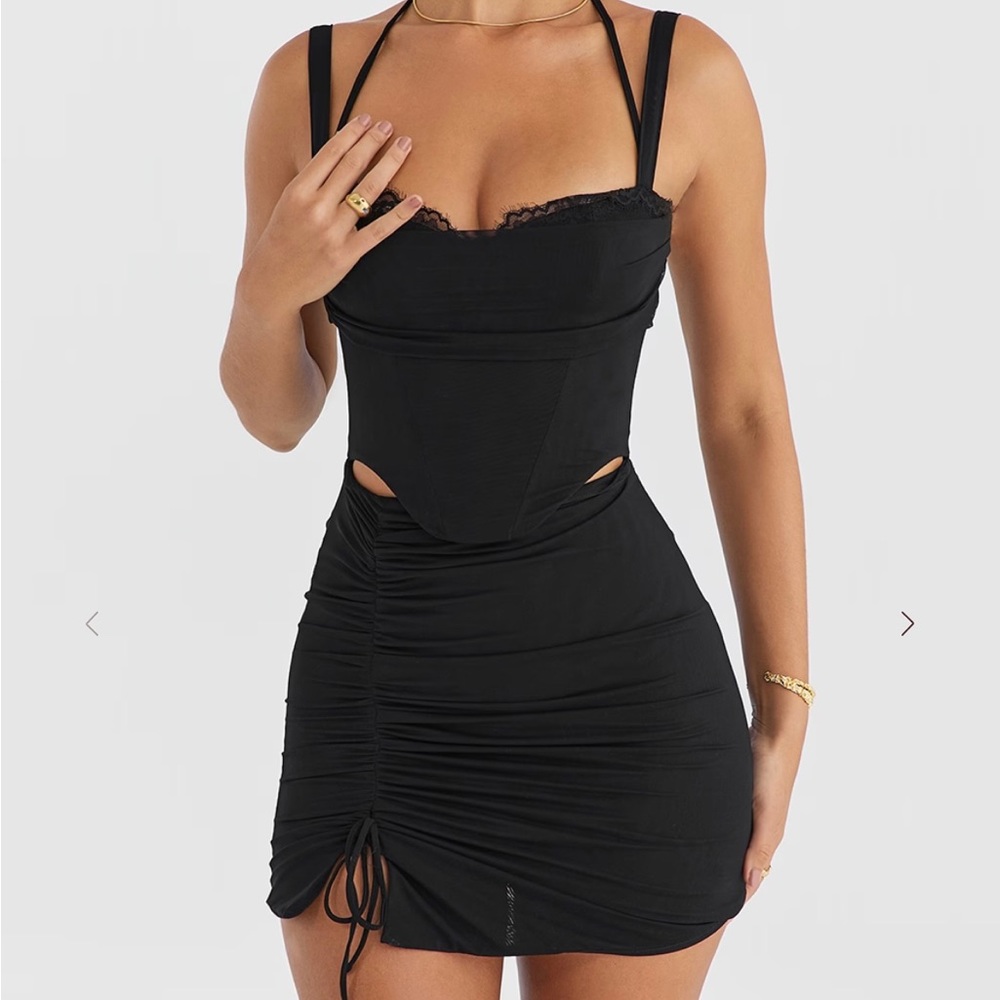 Elegant House of CB Black Ruched Mini mistress rocks Dress